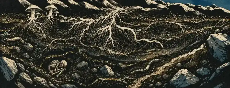 Mycelium pattern along the ground